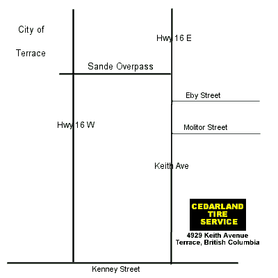 Map to Cedarland Tire, Terrace