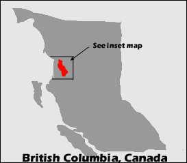 Map of British Columbia showing Gitanyow territories