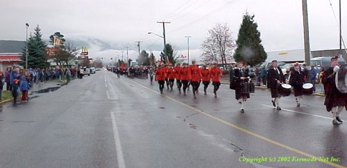 Parade goes past residents braving wind and rain